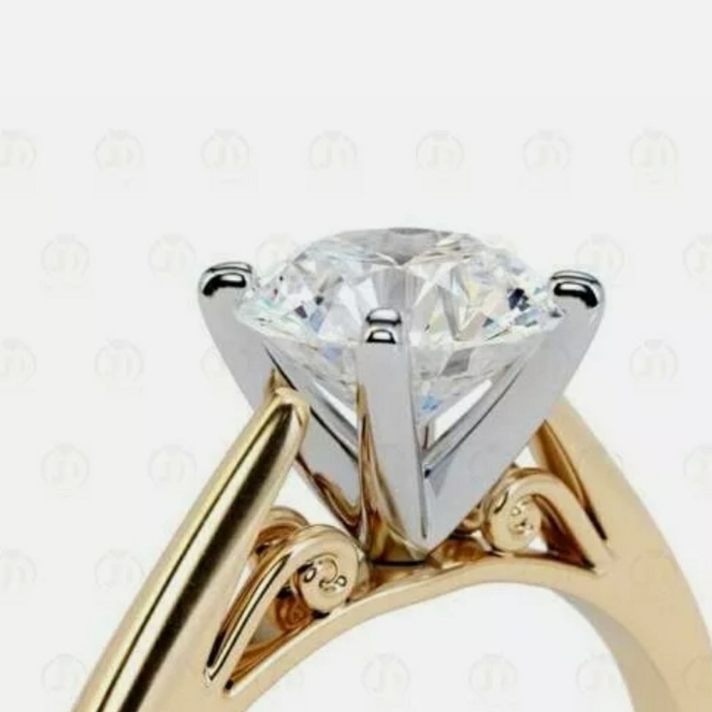 $3500 2Ct 14k Yellow & White Gold Round Moissanite Diamond - Picture 2 of 15